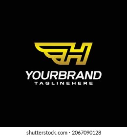 Anfangsbuchstabe h goldenes Flügellogo. modernes Symbol, Vorlagendesign