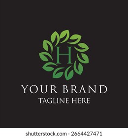 Letra inicial H hojas verdes orgánico diseño de logotipo natural, cosméticos y concepto de icono de Vector de belleza