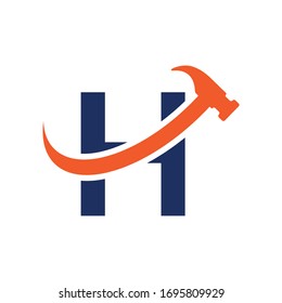 letra inicial h logo martillo swoosh