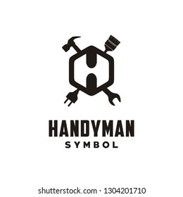 Initial Letter H with Hammer Paint Brush Wrench for Handyman and Tools Logo design