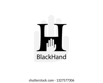 Initial Letter H with hand black and white Design Logo Graphic Branding Letter Element.