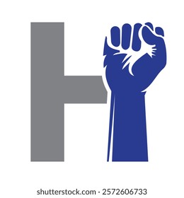Initial Letter H Hand Logo Concept For Happy Labor Day For United States, USA Labor Day Symbol
