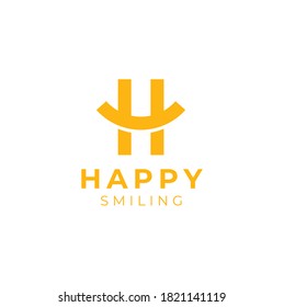 Initial Letter H Happy with curve like smile or smiley symbol logo design