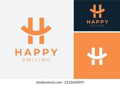 Initial Letter H Happy with curve like smile or smiley symbol logo design