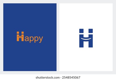 Initial Letter H Happy with curve like smile or smiley symbol logo design illustration