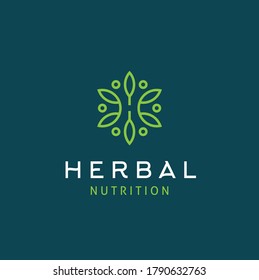 Initial Letter H Health Herbal with Flower Leaf, Beauty Floral Leaves Plant Decoration for Vegan Fresh Natural Nutrition