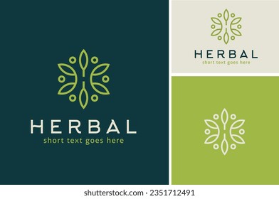 Initial Letter H Health Herbal Herb Harvest with Flower Leaf, Beauty Floral Leaves Plant Decoration for Vegan Fresh Natural Nutrition Logo Design