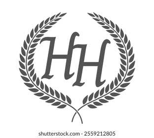 Initial letter H and H, HH monogram logo design with laurel wreath. Luxury calligraphy font.