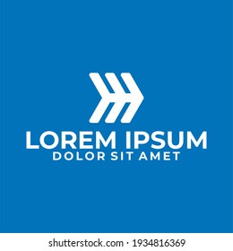 Initial letter H, HH, MW or WM logo template with geometric arrow head illustration in flat design monogram symbol