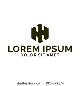 Letra inicial H, HH, WM o MW plantilla de logotipo con ilustración de línea hexagonal geométrica en símbolo monograma de diseño plano