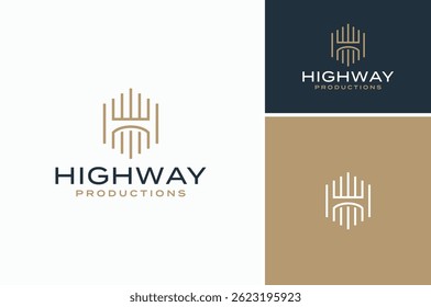 Initial Letter H Highway with Bridge Gate for City Landmark Building Architecture logo design
