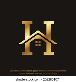 Initial Letter H Home House Golden Logo Design. Real Estate Logo Concept. Vector Illustration