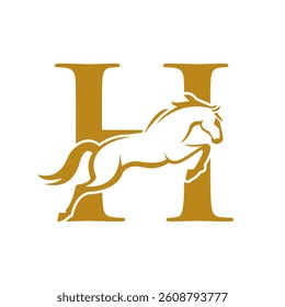 Initial Letter H Horse Logo Design Concept With Jumping Horse Symbol Vector Template 