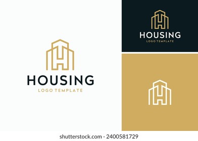 Initial Letter H House with City Building for Home Apartment logo design