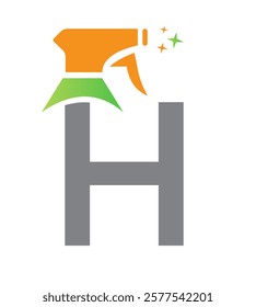 Initial Letter H House Cleaning Logo Concept With Hygiene Sprays Symbol