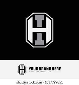 Initial letter H, I, HI or IH overlapping, interlock, monogram logo, white and gray color on black background