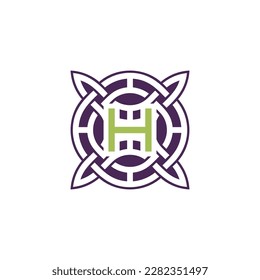 Initial letter H intersection pattern frame Celtic knot logo