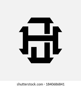 Initial letter H, J, HJ or JH overlapping, interlock, monogram logo, black color on white background