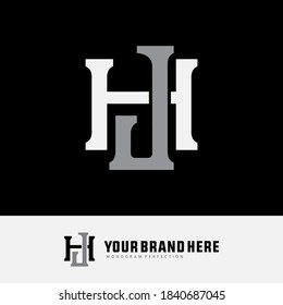 Überlappende Anfangsbuchstaben H, J, HJ oder JH, Verriegelung, Monogramm-Logo, weiße und graue Farbe auf schwarzem Hintergrund