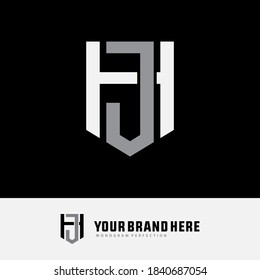 Initial letter H, J, HJ or JH overlapping, interlock, monogram logo, white and gray color on black background