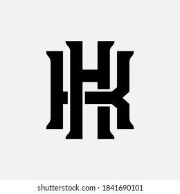 Initial letter H, K, HK or KH overlapping, interlock, monogram logo, black color on white background