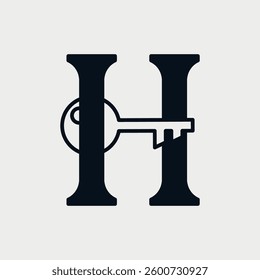 Initial Letter H Key House Home logo design. Key Real Estate design concept alphabet font. Vector Illustration.