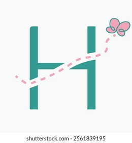 Initial letter H kids logo concept with butterfly symbol vector template. Kid logotype