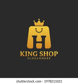 Initial letter H King Shop Logo Design Template. Illustration vector graphic. Design concept shop bag and crown With letter symbol. Perfect for E-commerce, sale, discount or store web element.