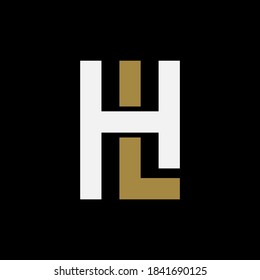 Letra inicial H, L, HL o LH solapadas, entrelazadas, logotipo monograma, color blanco y dorado sobre fondo negro