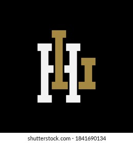 Initial letter H, L, HL or LH overlapping, interlock, monogram logo, white and gold color on black background