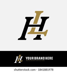 Initial letter H, L, HL or LH overlapping, interlock, monogram logo, black and gold color on white background
