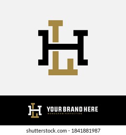 Initial letter H, L, HL or LH overlapping, interlock, monogram logo, black and gold color on white background