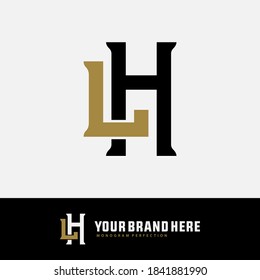 Initial letter H, L, HL or LH overlapping, interlock, monogram logo, black and gold color on white background