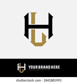 Letra inicial H, L, HL o LH solapadas, entrelazadas, logotipo monograma, color negro y dorado sobre fondo blanco