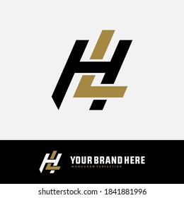 Initial letter H, L, HL or LH overlapping, interlock, monogram logo, black and gold color on white background