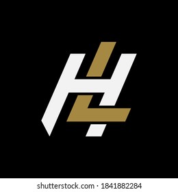Initial letter H, L, HL or LH overlapping, interlock, monogram logo, white and gold color on black background