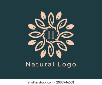 initial letter H Leaf Flower logo. Floral Logo Vector illustrations. 
Vector Logo design for natural products, flower shop, cosmetics, Organic, ecology concepts, health, spa.