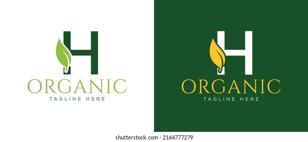 initial letter H with leaf logo vector concept element, letter H logo with Organic leaf