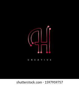 Initial Letter H line Logo Icon Abstract Techno line Vector Design Concept Red Color.