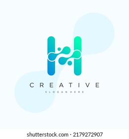 Initial Letter H Logo art. Blue Gradient Linear Rounded Style with Connected Liquid Dots . Usable for Business Science and Technology Logos. Flat Vector Logo Design Template Element.