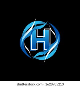 Initial Letter H Logo Design inside Circle Water or Waves