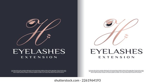 initial letter h logo design template with eyelash icon and creative concept premium vector