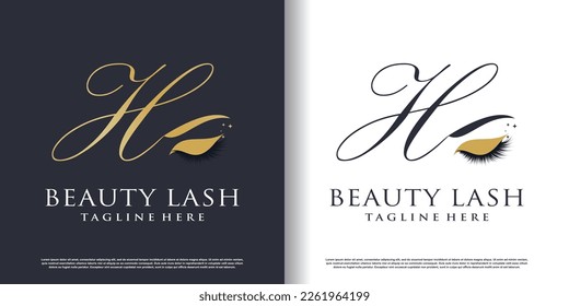 initial letter h logo design template with eyelash icon and creative concept premium vector