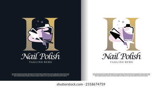 initial letter H logo design template with nail polish icon and creative concept premium vector