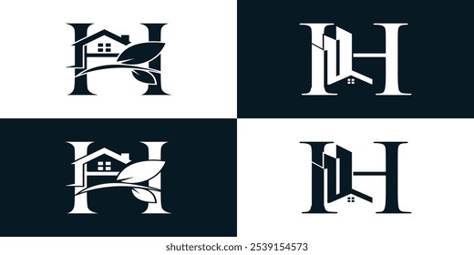 letra inicial h modelo de coleção de design de logotipo com ícone de casa e conceito criativo Premium Vetor