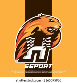 Initial letter H logo esport design, Panther esport logo design, Tiger mascot sport logo design