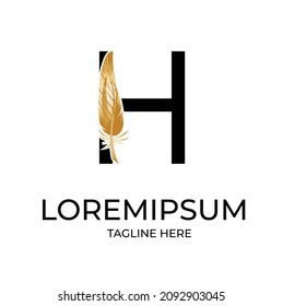 Initial letter H logo with Feather Luxury gold