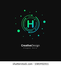 Initial letter h logo with gradation green and blue color, Technology and digital abstract dot connection