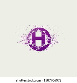 Initial  Letter H Logo Icon Abstract Circle Ink Splatter. Purple Violet ink splash  with letter logo icon on circle shape.