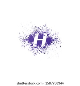 Initial  Letter H Logo Icon Abstract  Ink Splatter. Purple  splash  with hidden letter logo icon vector design concept